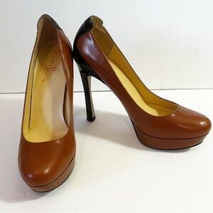 Ivanka Trump Tuxedo Style Stiletto Heel Sz 9.5 Black Tan Patent Leather Formal